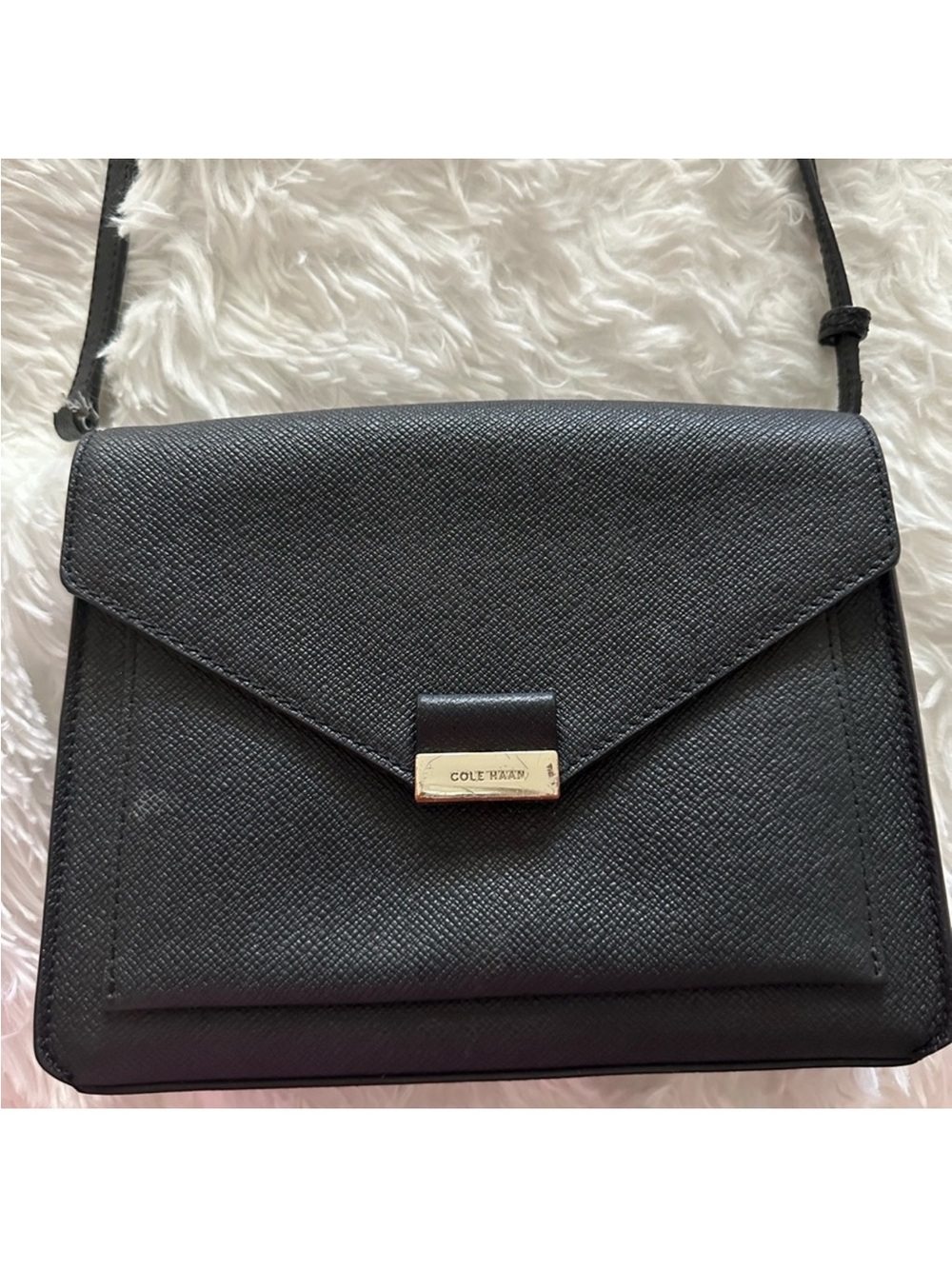 Cole Haan Black Textured Leather Envelope Crossbody